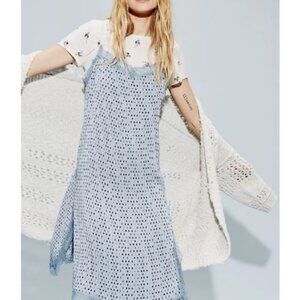 Free People Margot Blue Polka Dot Slip Lace Midi Dress US 0​​